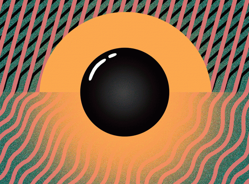 Illustration som gif - vågiga och raka streck mot svart kärna