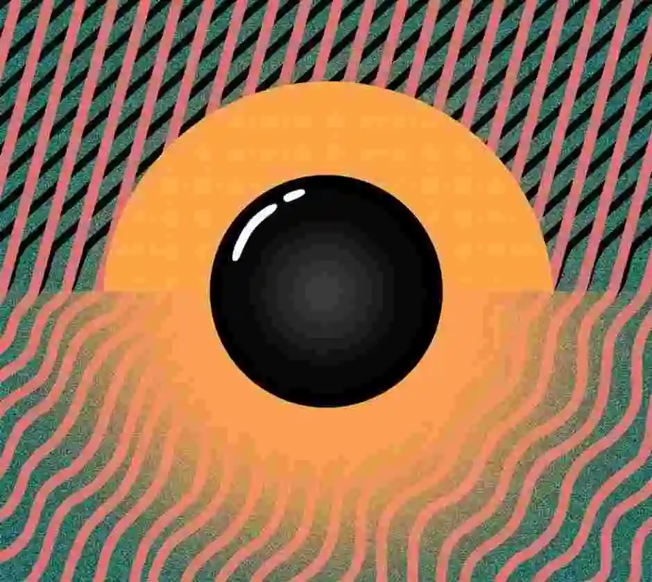Illustration för The Digital Soul med en svart boll i mitten omgiven av linjer.