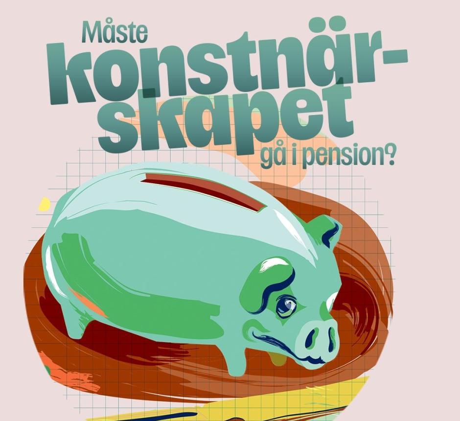 Illustration på en spargris med titeln Måste konstnärskapet gå i pension?
