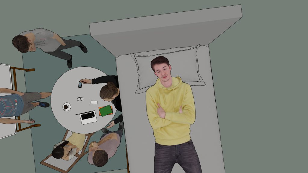 Man lying on a bed seen from above
